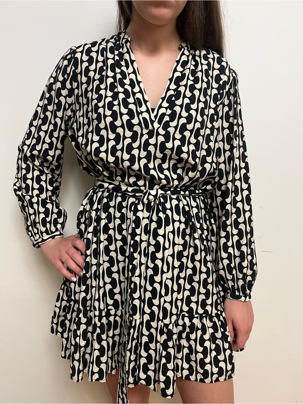 ZARA Black & White Geometric Print Mini Paula Dress Size M